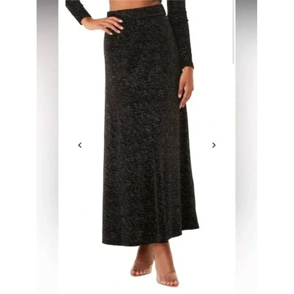 009 MISA Los Angeles Black Silver Metallic Shimmer Maxi Skirt (XL, NWT)